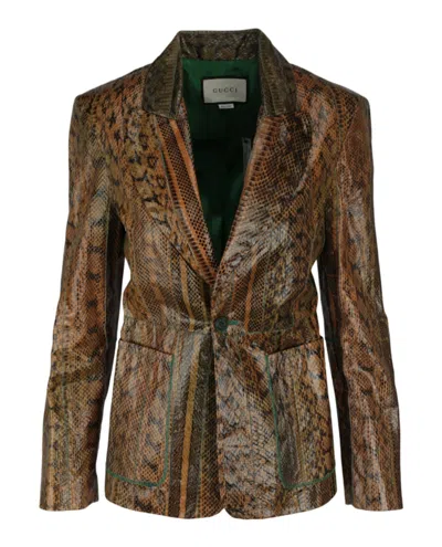 Pre-owned Gucci Women's  Singlebreasted Python Leather Blazer In Gold