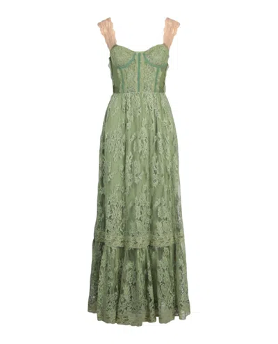 Pre-owned Gucci Women's  Sleeveless Lace Corset Tiered Dress In Green