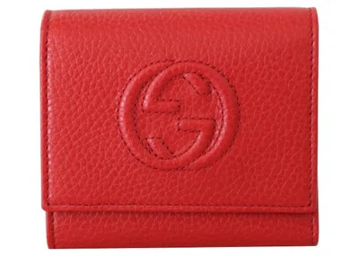 Pre-owned Gucci Women's  Soho Trifold Wallet Small In Red