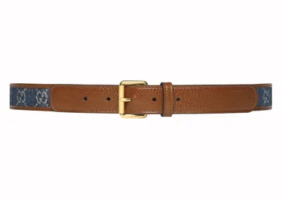 Pre-owned Gucci Women's  Square Buckle Belt In Blue/brown