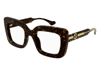 Pre-owned Gucci Women's  Square Eyeglasses In Shiny Dark Havana (gg1554o 002)