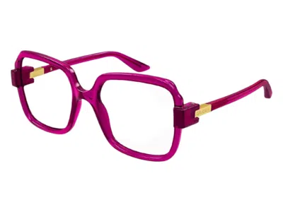 Pre-owned Gucci Women's  Square Eyeglasses In Transparent Dark Cyclamen (gg1433o 003)