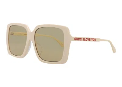 Pre-owned Gucci Women's  Square Rectangle Sunglasses006) In Ivory/brown (gg0567san/30013230