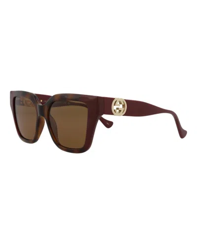 Pre-owned Gucci Women's  Square Sunglasses/30011717003) In Havana/burgundy/brown (gg1023s