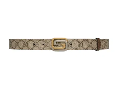 Pre-owned Gucci Women's  Squared Interlocking Gg Supreme Reversible Belt In Beige/ebony In Multi
