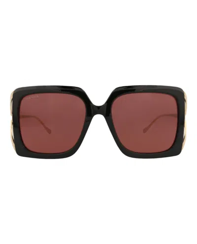 Pre-owned Gucci Women's  Squareframe Injection Sunglasses In Black Gold Red (gg1324s/30013919/004)