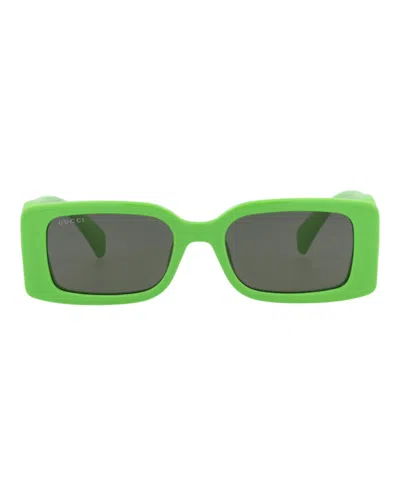 Pre-owned Gucci Women's  Squareframe Injection Sunglasses In Green Green Grey (gg1325s/30013843/009)
