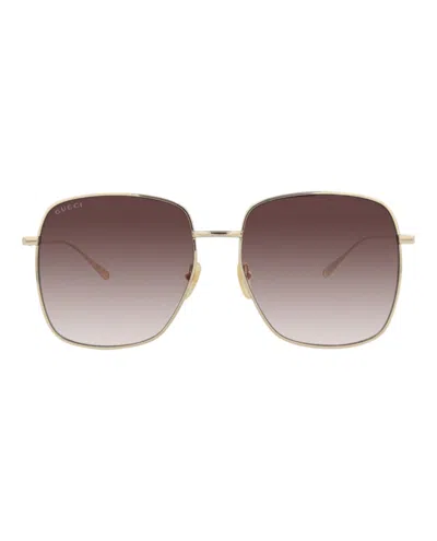 Pre-owned Gucci Women's  Squareframe Metal Sunglasses In Gold Gold Red (gg1031s/30011783/010) In Multi