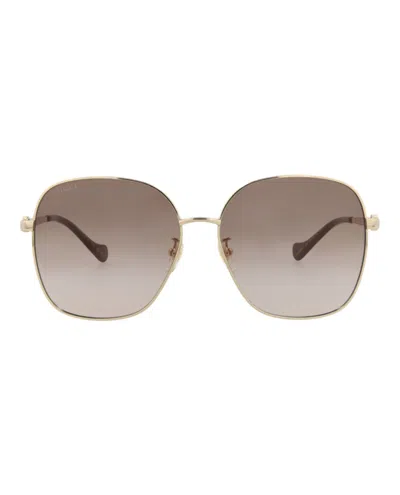 Pre-owned Gucci Women's  Squareframe Metal Sunglasses/30012967002) In Gold/brown (gg1089sa