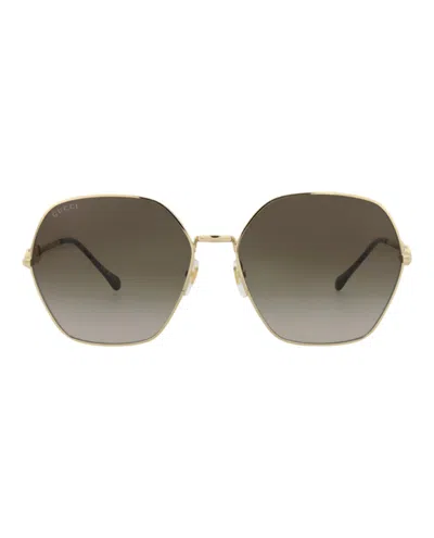 Pre-owned Gucci Women's  Squareframe Metal Sunglasses/30013931002) In Gold/brown (gg1335s