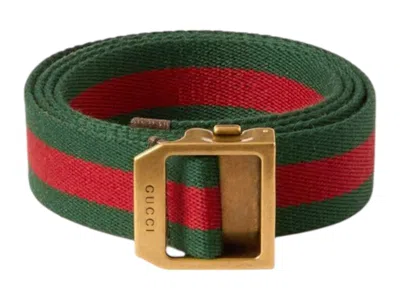 Pre-owned Gucci Women's  Striped Webbing Belt In Red Green