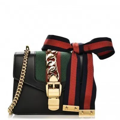 Pre-owned Gucci Women's  Sylvie Shoulder Gg Web Stripe Mini Black/red/green In Multi
