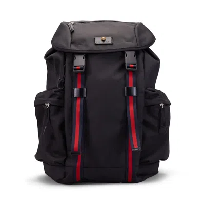 Pre-owned Gucci Women's  Techno Backpack Web Drawstring In Black