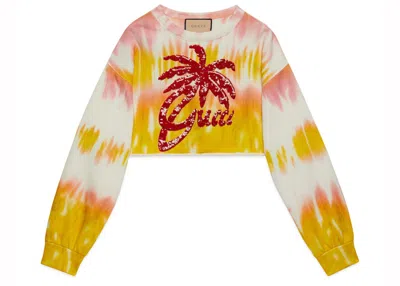 Pre-owned Gucci Women's  Tie Dye Cotton Jersey Sweatshirt In Yello Pink White