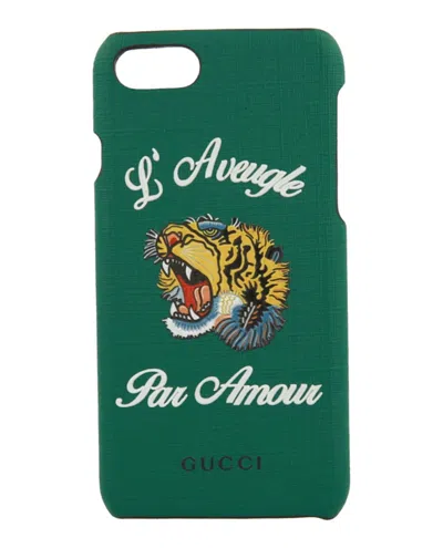 Pre-owned Gucci Women's  Tiger Head Iphone 7 Case In Emerald In Green