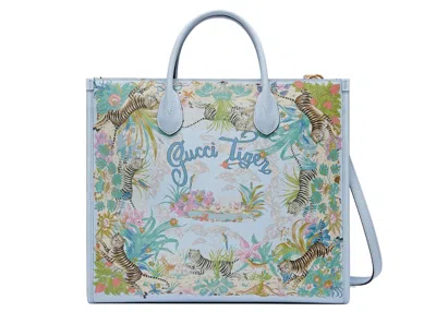 Pre-owned Gucci Women's  Tiger Medium Tote Bag In Light Blue
