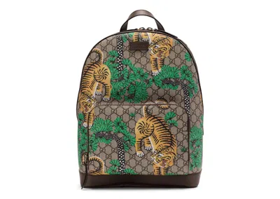 Pre-owned Gucci Women's  Tiger Print Backpack Gg Supreme Monogram Brown/green/yellow