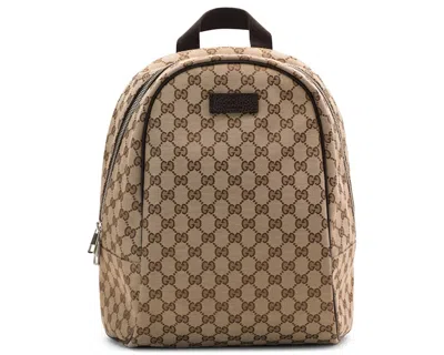Pre-owned Gucci Women's  Top Zip Backpack Monogram Gg Beige/brown