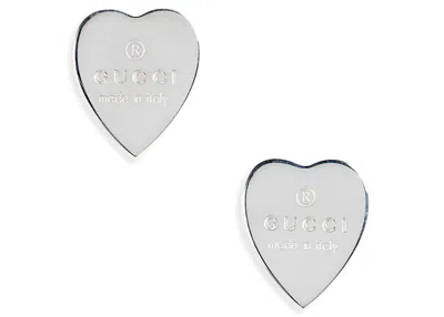 Pre-owned Gucci Women's  Trademark Heart Stud Earrings In Silver