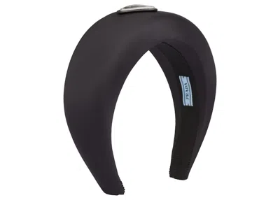 Pre-owned Gucci Women's  Triangle Logo Nylon Headband In Black