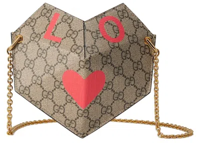 Pre-owned Gucci Women's  Valentine's Day Heart Bag Small Gg Supreme In Beige/ebony