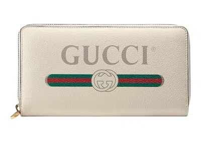 Pre-owned Gucci Women's  Vintage Logo (12 Card Slots) Zip Around Walletin White