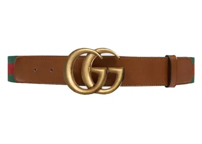 Pre-owned Gucci Women's  Web Belt Double G Buckle 1.5 Width In Green And Red Web