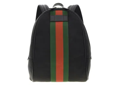 Pre-owned Gucci Women's  Web Stripe Canvas Backpack In Black