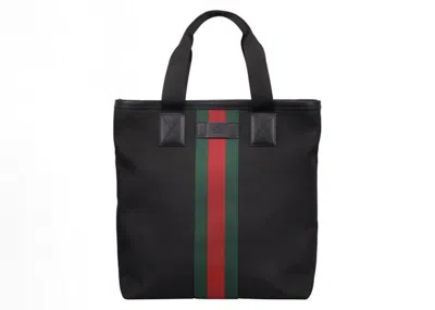 Pre-owned Gucci Women's  Web Stripe Canvas Tote Bag In Black