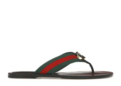 Pre-owned Gucci Women's  Web Thong Sandal Leather Sneakers In Green/red/black