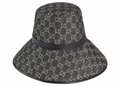 Pre-owned Gucci Women's  Wide Brim Denim Hat In Grey