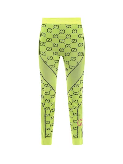Pre-owned Gucci Women's  Woman Jacquard Gg Jersey Leggings In Yellow
