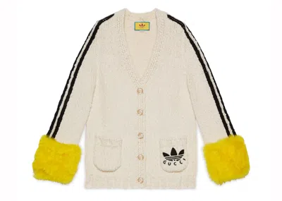 Pre-owned Gucci Women's  X Adidas Cardigan In White/yellow Cuffs