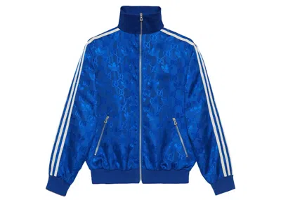 Pre-owned Gucci Women's  X Adidas Gg Trefoil Jacquard Jacket In Cobalt Blue
