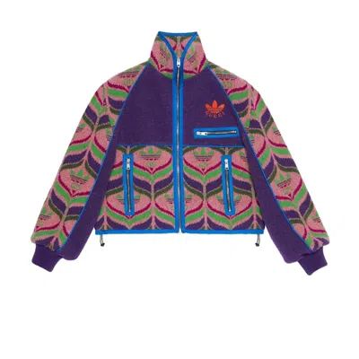 Pre-owned Gucci Women's  X Adidas Gg Trefoil Wool Bomber In Purple/pink/blue