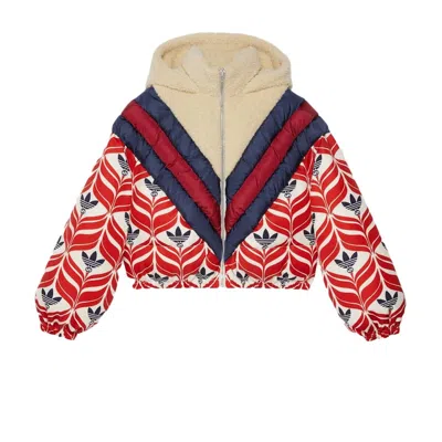 Pre-owned Gucci Women's  X Adidas Hooded Puffer Jacket In Black/white/red