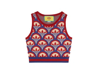 Pre-owned Gucci Women's  X Adidas Jacquard Top In Red/blue