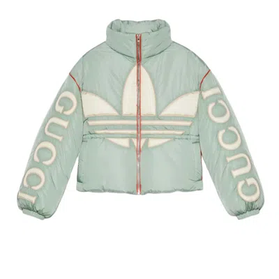 Pre-owned Gucci Women's  X Adidas Padded Nylon Bomber In Mint Green