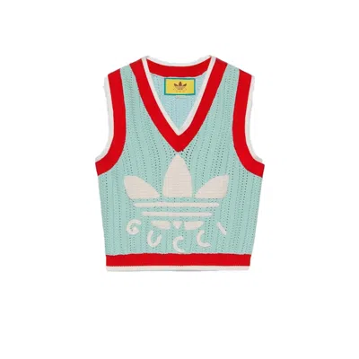 Pre-owned Gucci Women's  X Adidas Rib Stitch Sleeveless Top In Light Turquoise