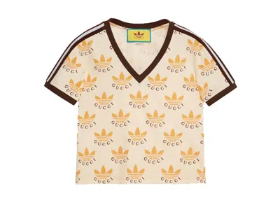 Pre-owned Gucci Women's  X Adidas Trefoil Print T-shirt In Ivory