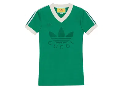 Pre-owned Gucci Women's  X Adidas Vneck T-shirt In Green