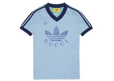 Pre-owned Gucci Women's  X Adidas Vneck T-shirt In Light Blue