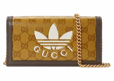 Pre-owned Gucci Women's  X Adidas Wallet With Chain In Beige/brown