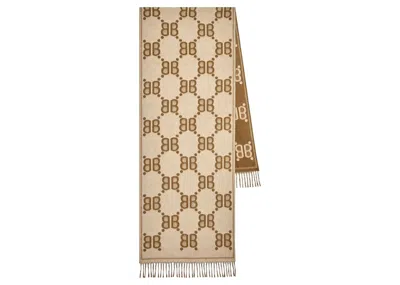 Pre-owned Gucci Women's  X Balenciaga The Hacker Project Allover Logo Macro Scarf In Beige In Sand