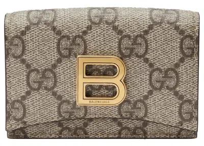 Pre-owned Gucci Women's  X Balenciaga The Hacker Project Card Case Wallet In Beige/ebony