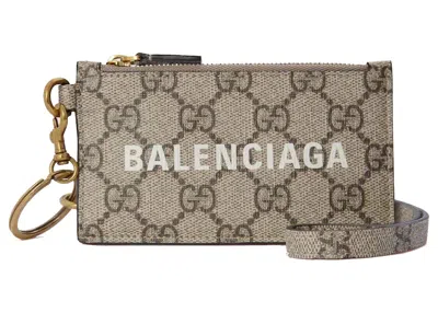 Pre-owned Gucci Women's  X Balenciaga The Hacker Project Card Case With Strap In Beige/ebony