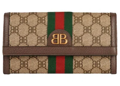 Pre-owned Gucci Women's  X Balenciaga The Hacker Project Continental Wallet In Beige