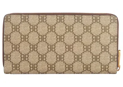 Pre-owned Gucci Women's  X Balenciaga The Hacker Project Continental Zip Wallet In Beige