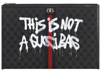 Pre-owned Gucci Women's  X Balenciaga The Hacker Project Graffiti Laptop Pouch In Black