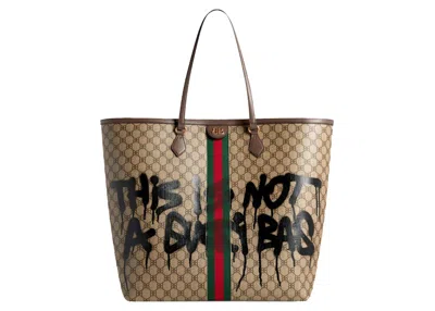 Pre-owned Gucci Women's  X Balenciaga The Hacker Project Graffiti Large Tote Bag In Beige